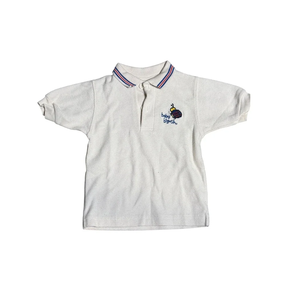 Vintage Baby Bgosh OshKosh Polo Shirt 18 Months Cream Waffle Knit Bee USA Made
